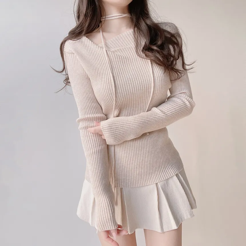 リブウール混ボートネックスリムニットストラップ付 | mirangmirang | 詳細画像32