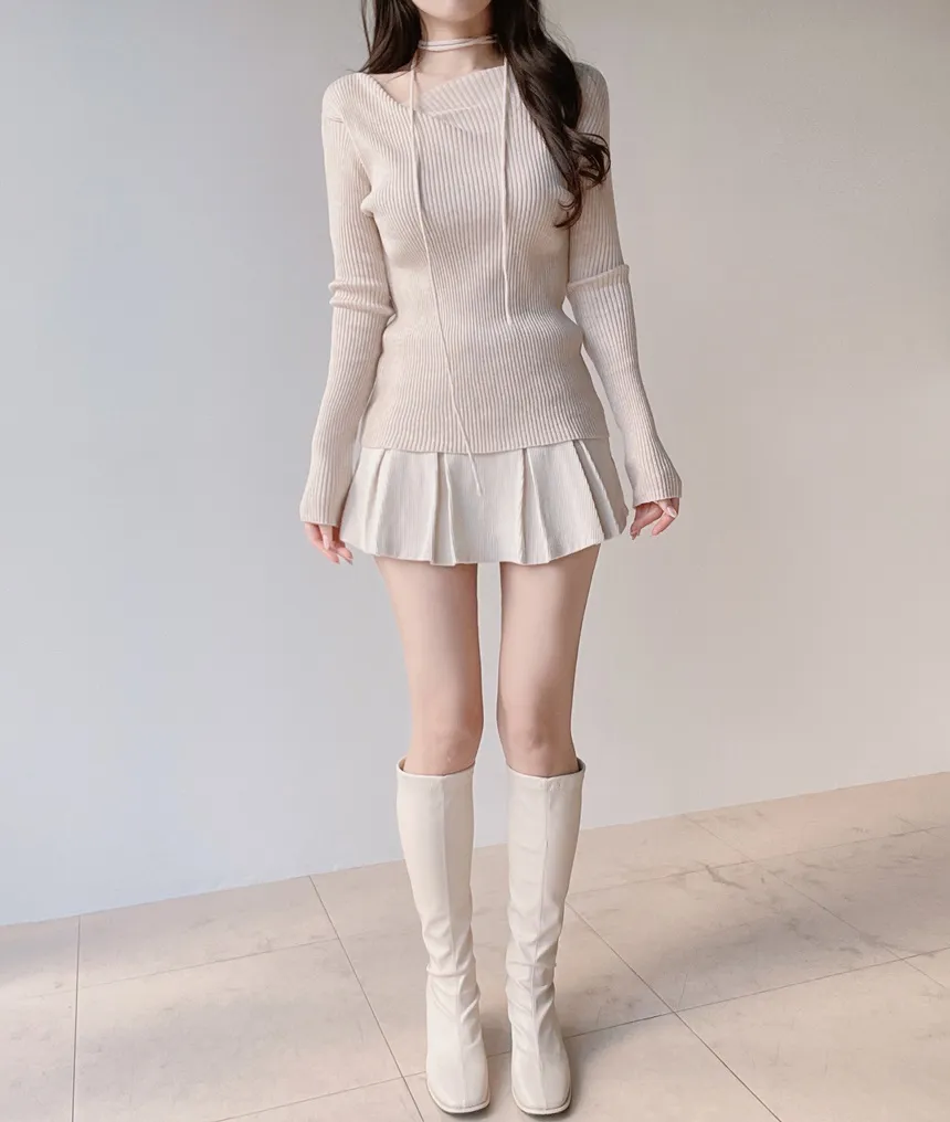 リブウール混ボートネックスリムニットストラップ付 | mirangmirang | 詳細画像34