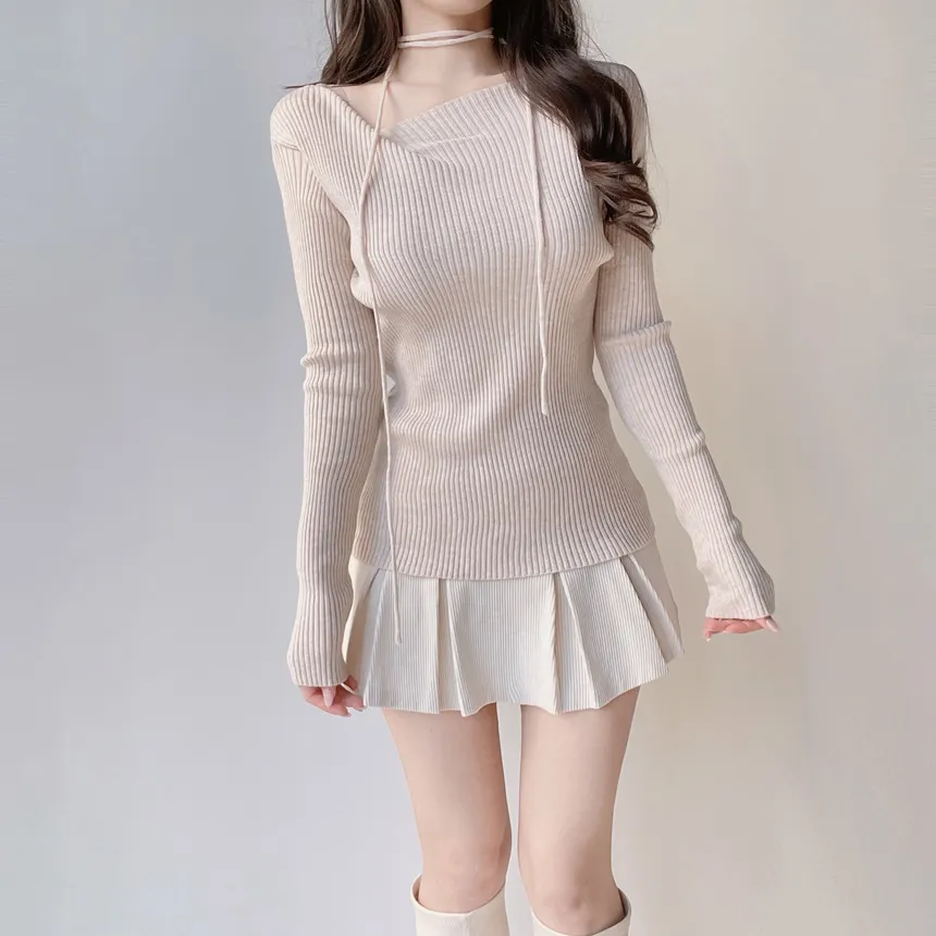 リブウール混ボートネックスリムニットストラップ付 | mirangmirang | 詳細画像35