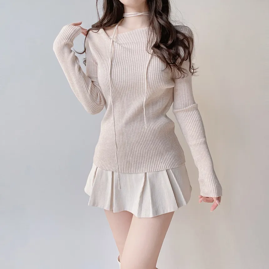 リブウール混ボートネックスリムニットストラップ付 | mirangmirang | 詳細画像37