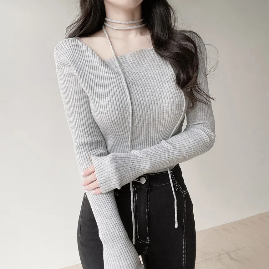 リブウール混ボートネックスリムニットストラップ付 | mirangmirang | 詳細画像39