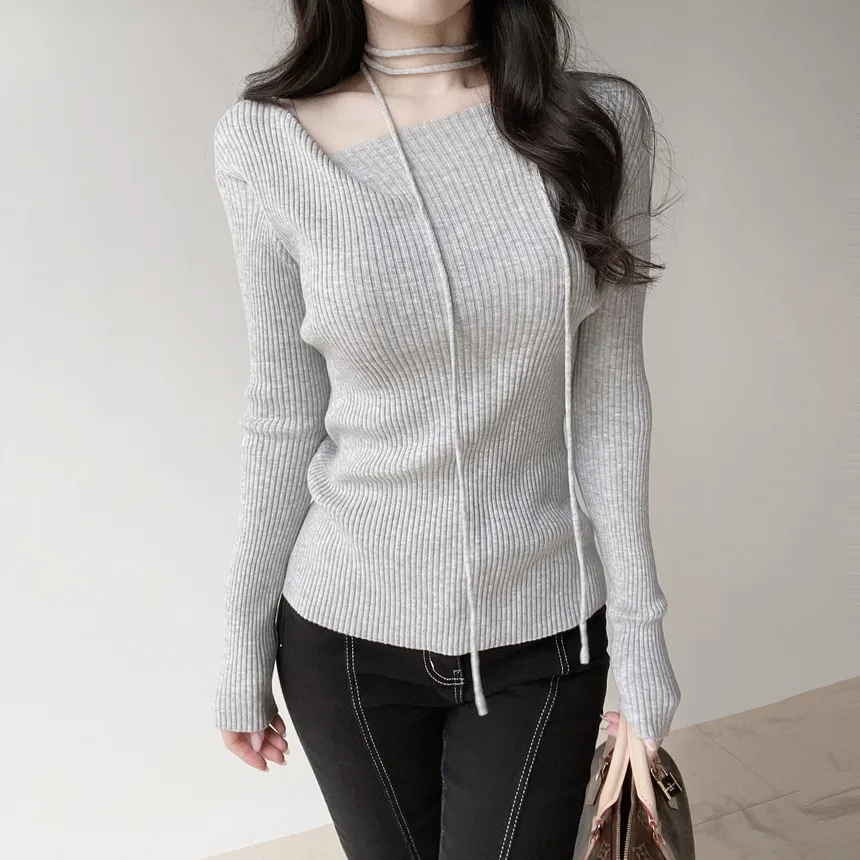 リブウール混ボートネックスリムニットストラップ付 | mirangmirang | 詳細画像40