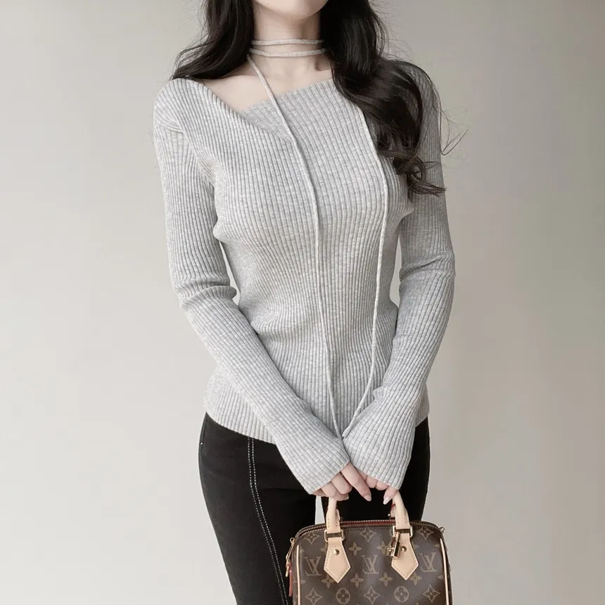 リブウール混ボートネックスリムニットストラップ付 | mirangmirang | 詳細画像42