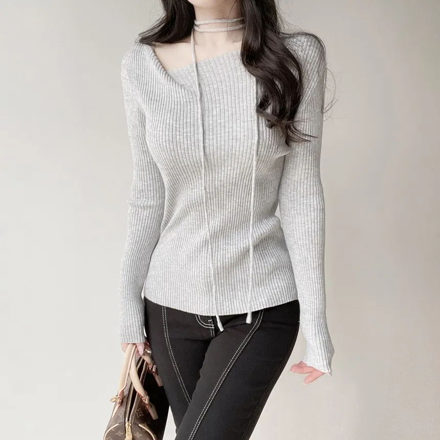 リブウール混ボートネックスリムニットストラップ付 | mirangmirang | 詳細画像43