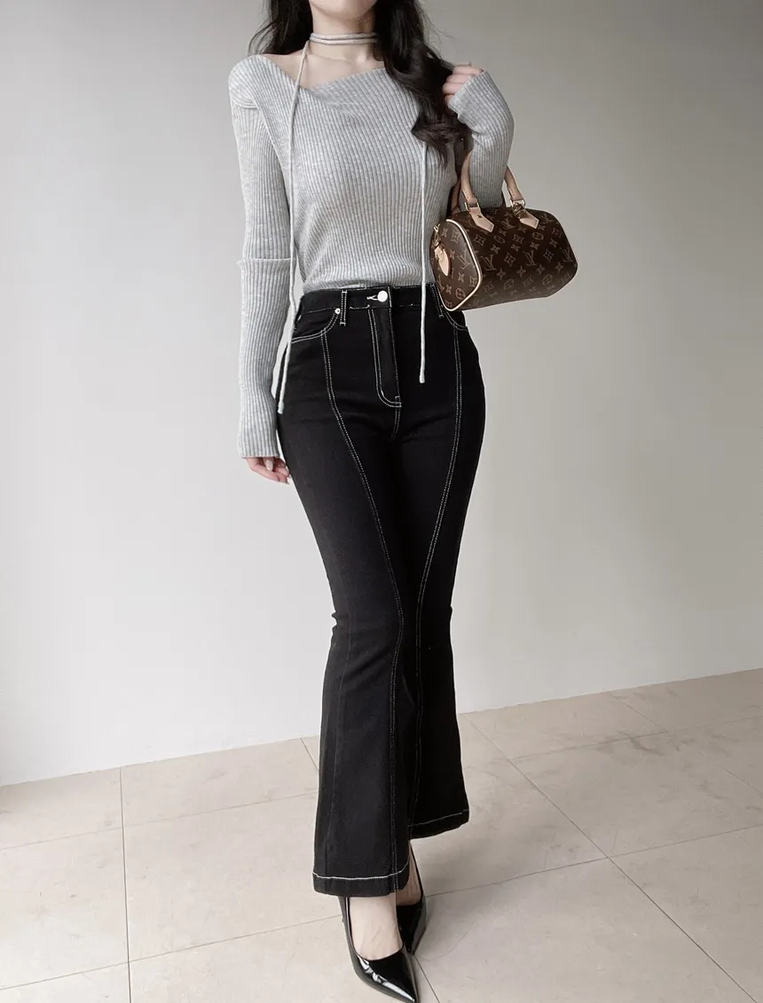 リブウール混ボートネックスリムニットストラップ付 | mirangmirang | 詳細画像46