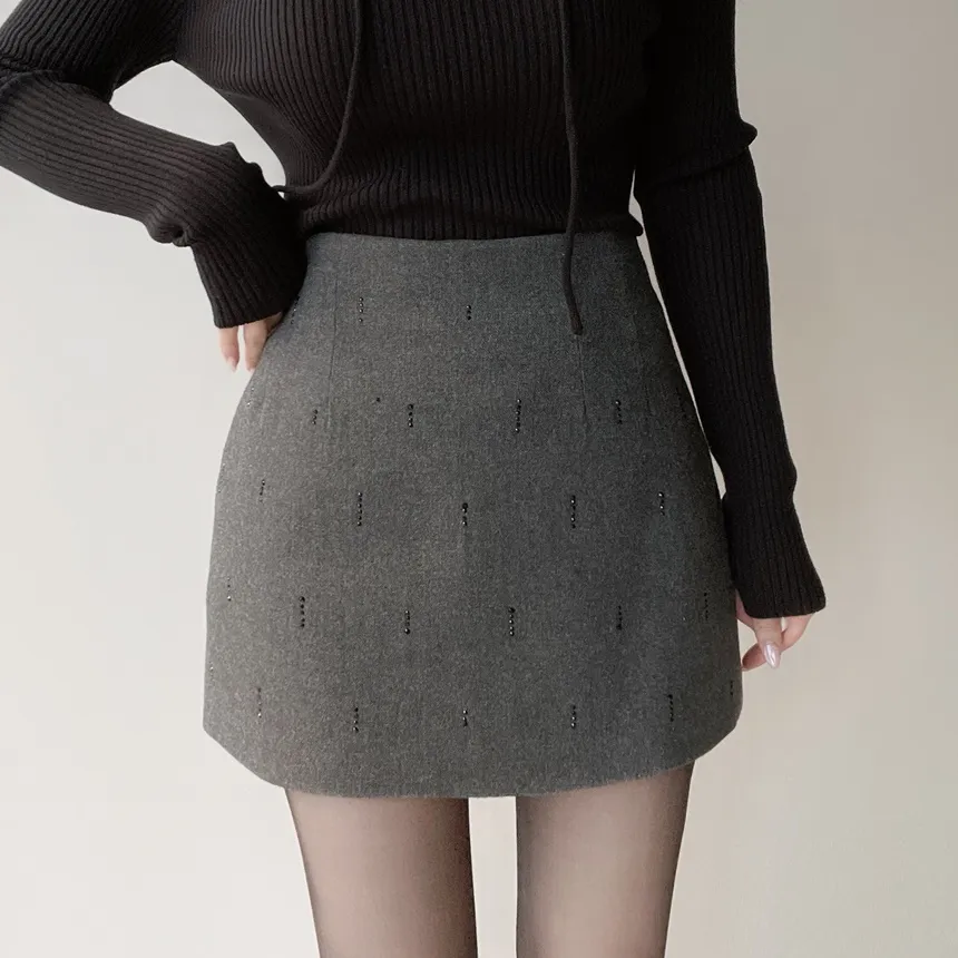 リブウール混ボートネックスリムニットストラップ付 | mirangmirang | 詳細画像50