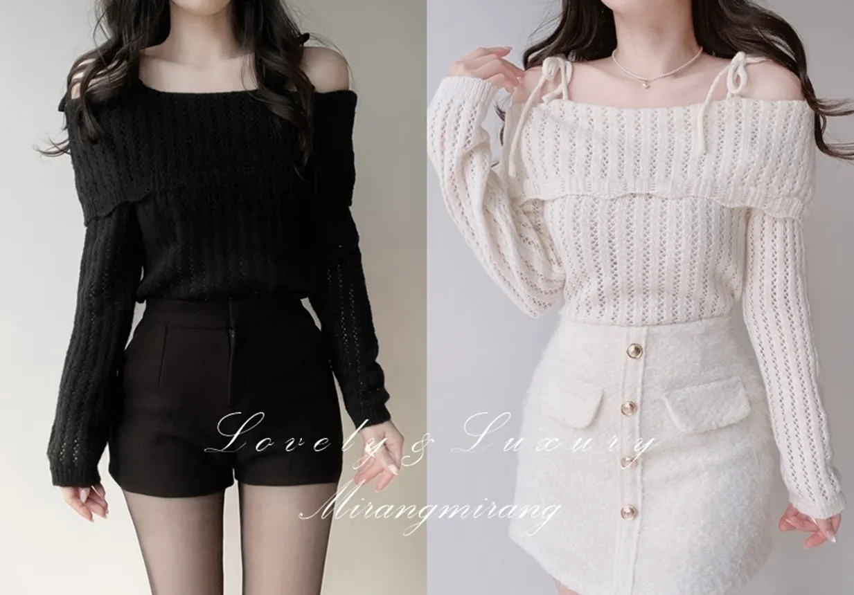 オフショルダーレースニット | mirangmirang | 詳細画像1