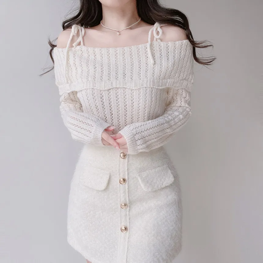 オフショルダーレースニット | mirangmirang | 詳細画像3