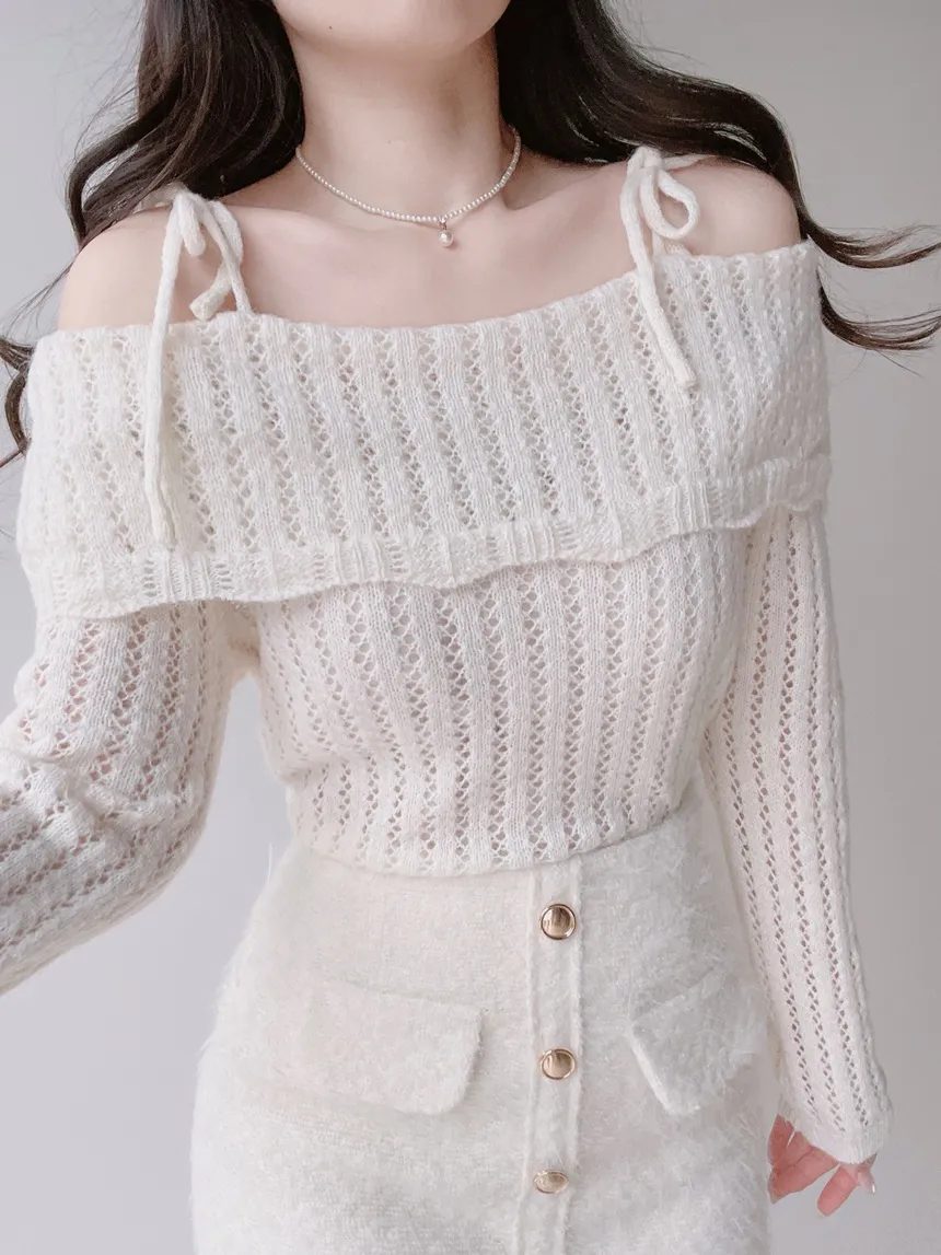 オフショルダーレースニット | mirangmirang | 詳細画像4