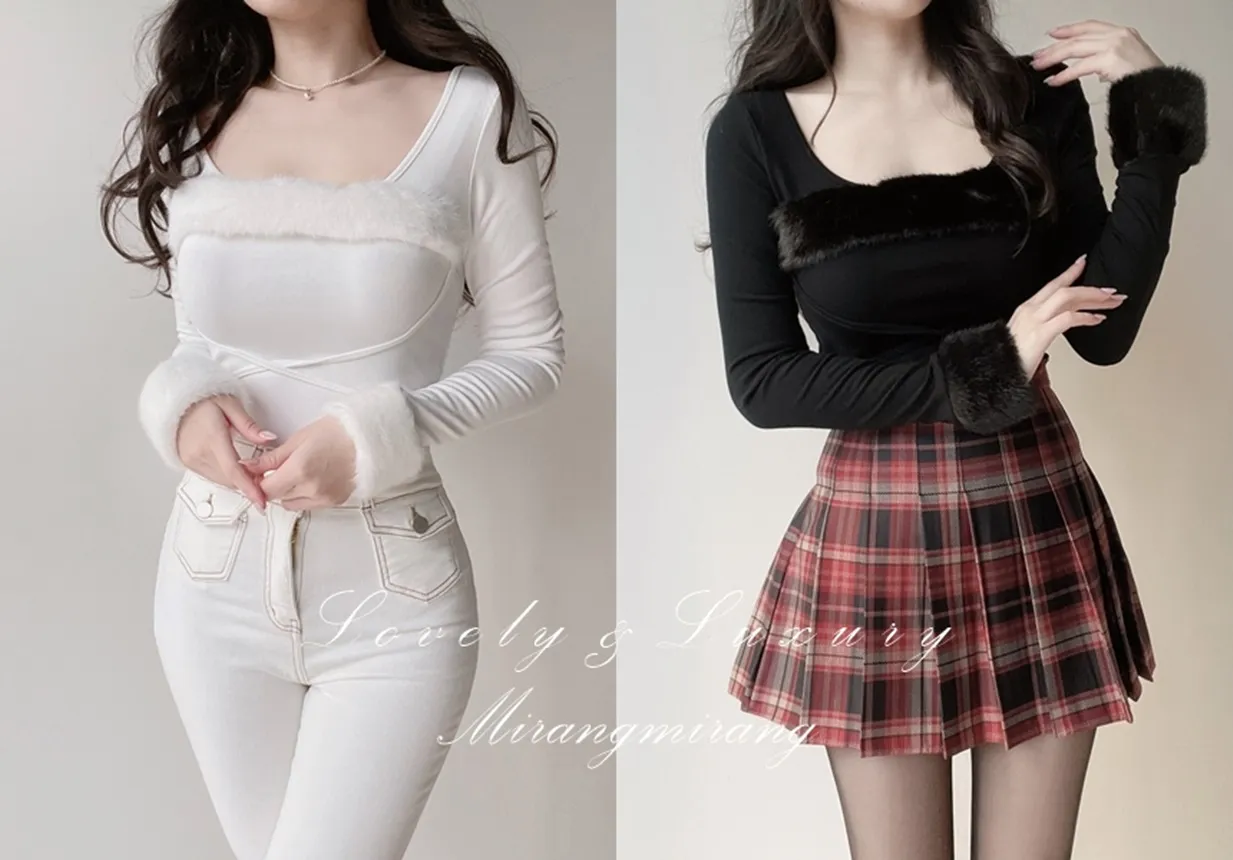 エコファー長袖UネックリボンTシャツ | mirangmirang | 詳細画像1