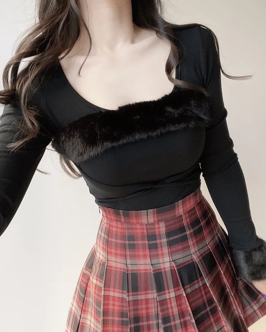 エコファー長袖UネックリボンTシャツ | mirangmirang | 詳細画像3