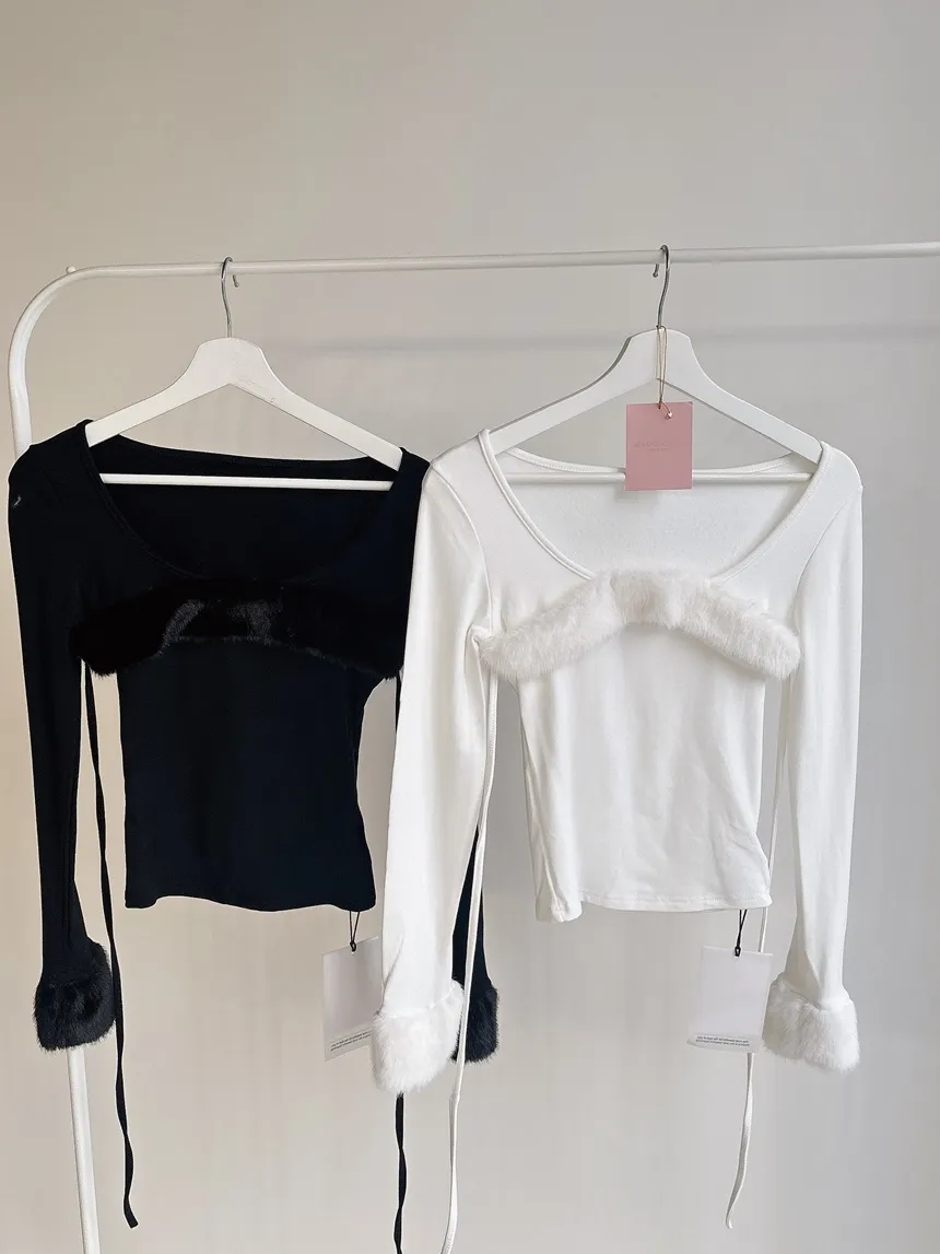 エコファー長袖UネックリボンTシャツ | mirangmirang | 詳細画像31