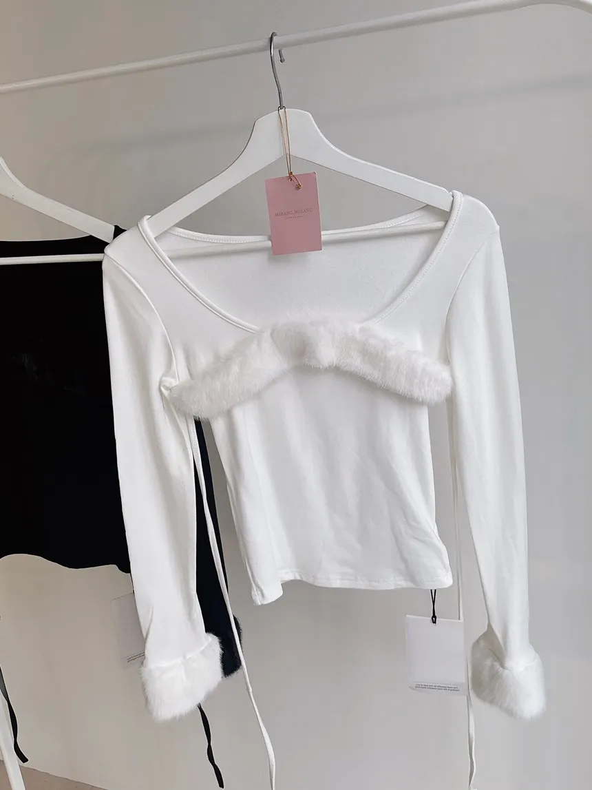 エコファー長袖UネックリボンTシャツ | mirangmirang | 詳細画像32