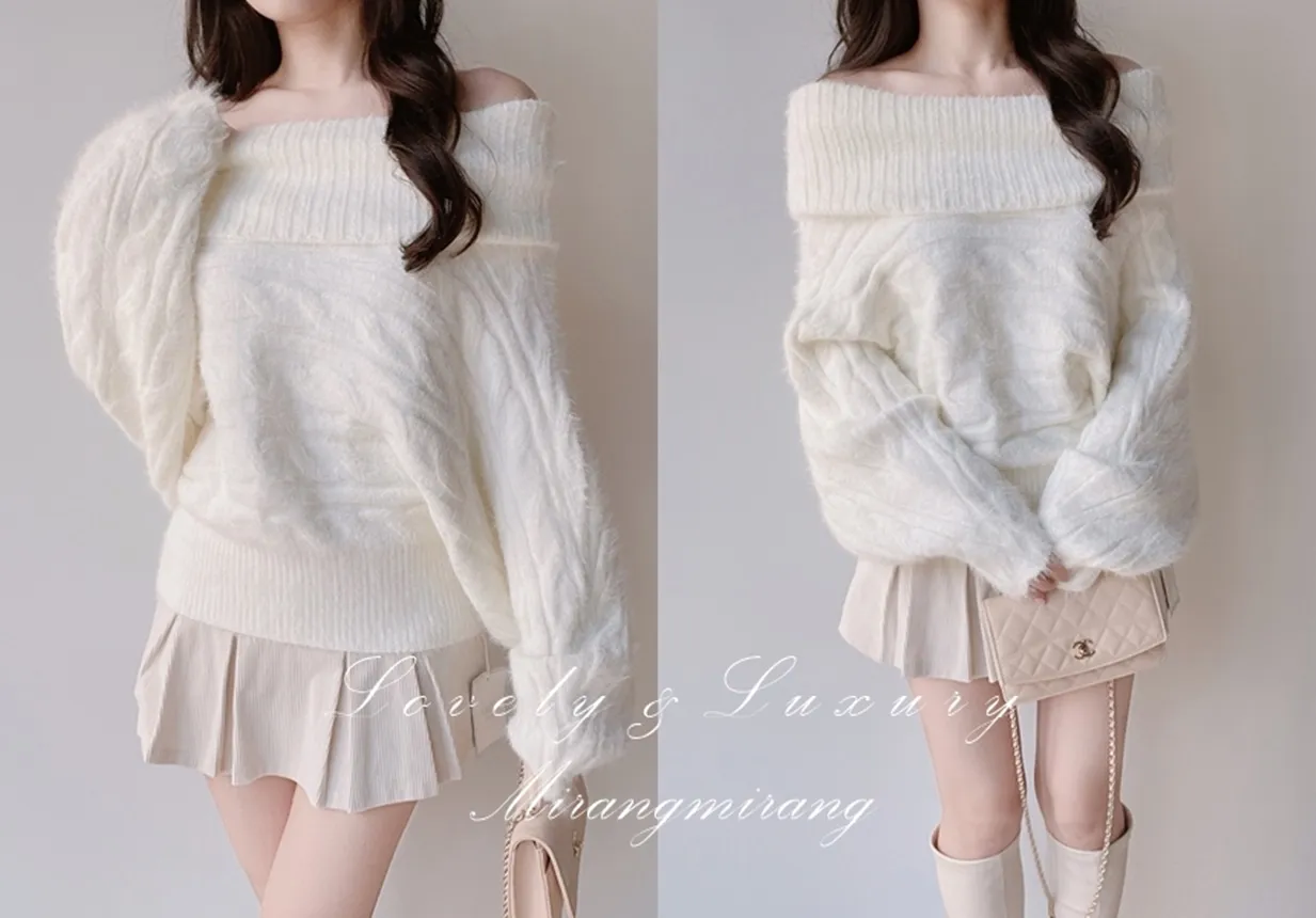 オフショルダーケーブルタートルネックニット | mirangmirang | 詳細画像1