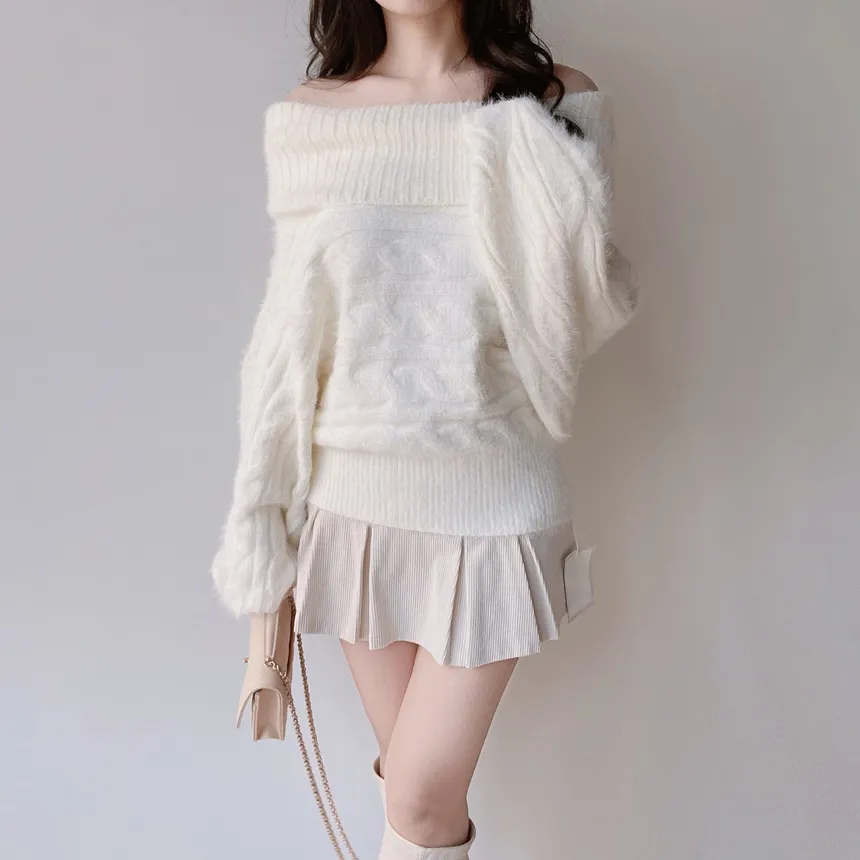 オフショルダーケーブルタートルネックニット | mirangmirang | 詳細画像3