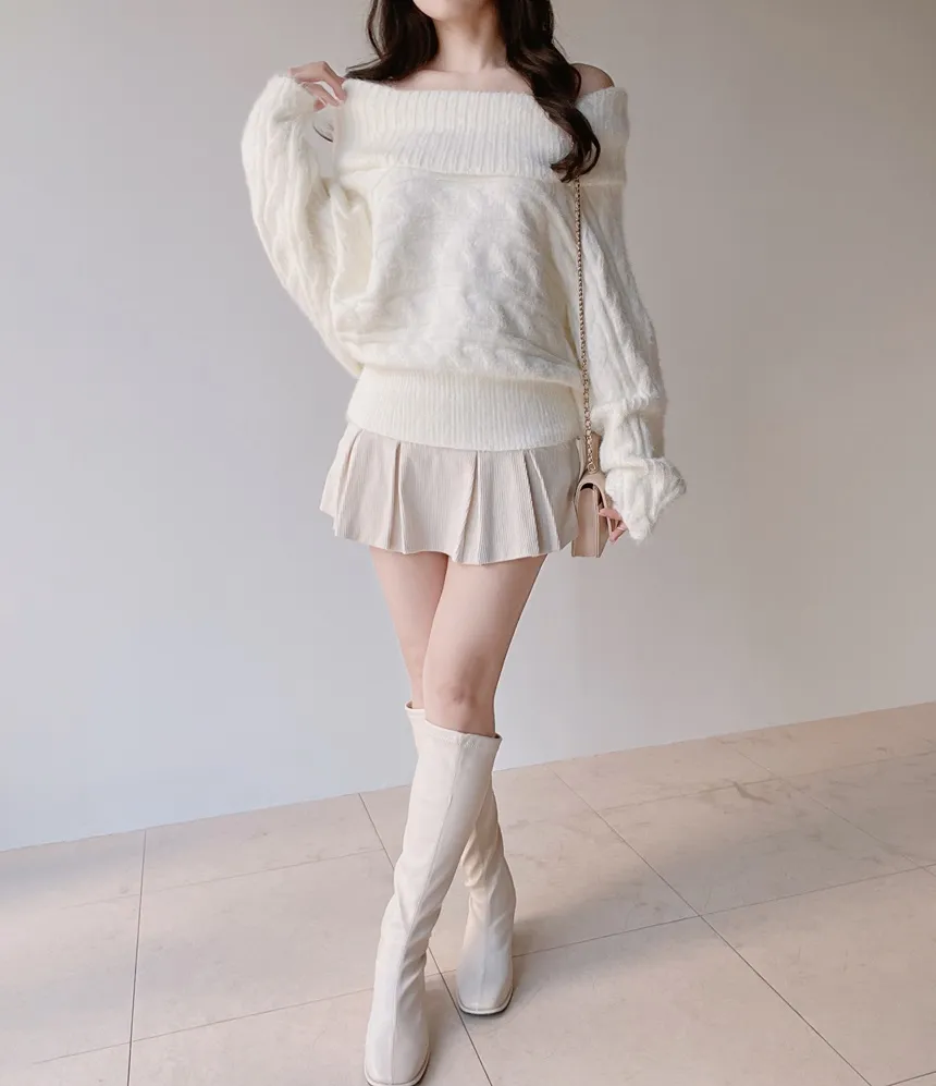 オフショルダーケーブルタートルネックニット | mirangmirang | 詳細画像5