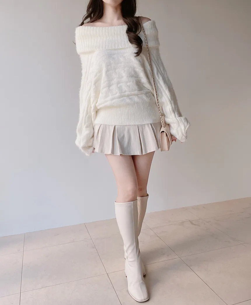 オフショルダーケーブルタートルネックニット | mirangmirang | 詳細画像12