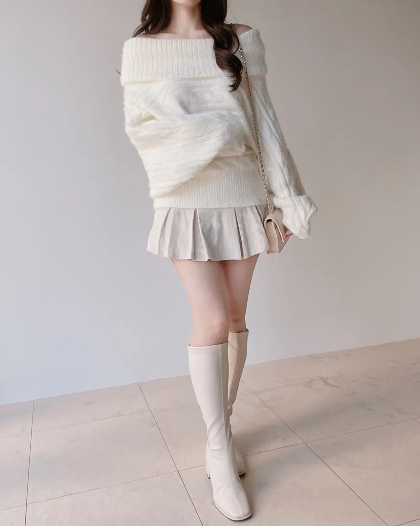 オフショルダーケーブルタートルネックニット | mirangmirang | 詳細画像13