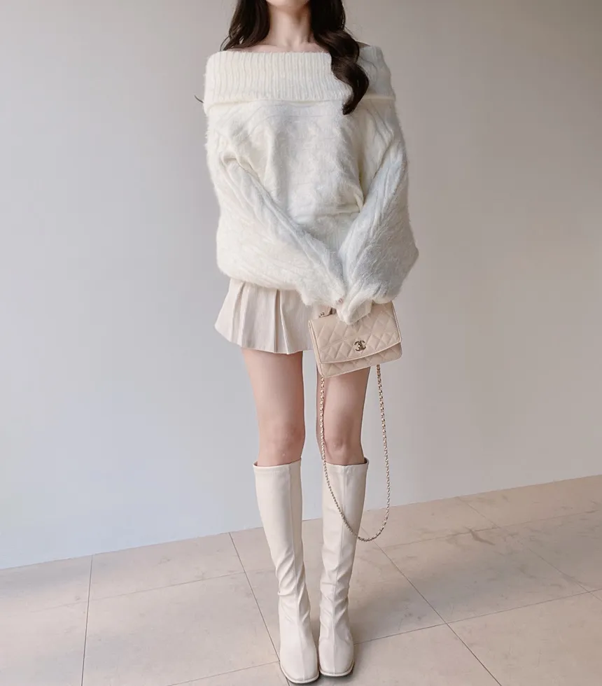 オフショルダーケーブルタートルネックニット | mirangmirang | 詳細画像14