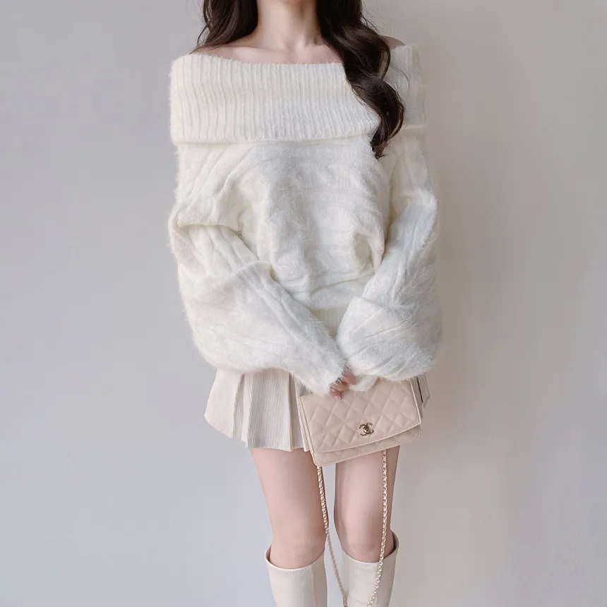 オフショルダーケーブルタートルネックニット | mirangmirang | 詳細画像15