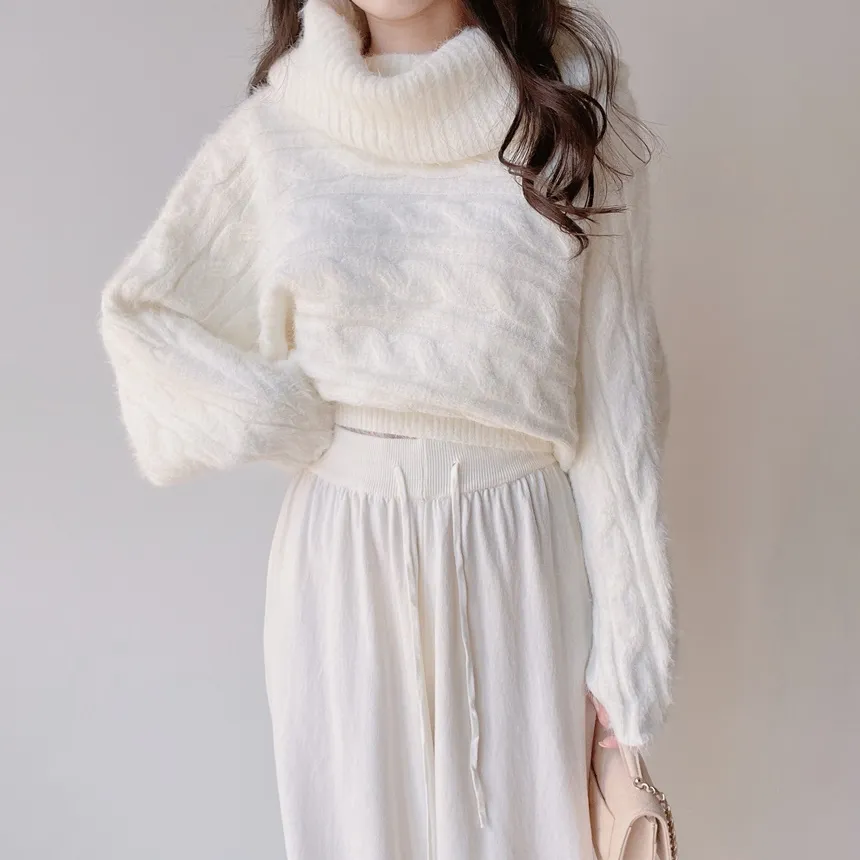 オフショルダーケーブルタートルネックニット | mirangmirang | 詳細画像16