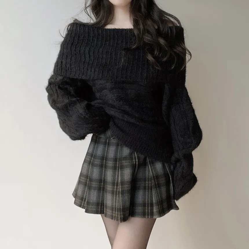 オフショルダーケーブルタートルネックニット | mirangmirang | 詳細画像26