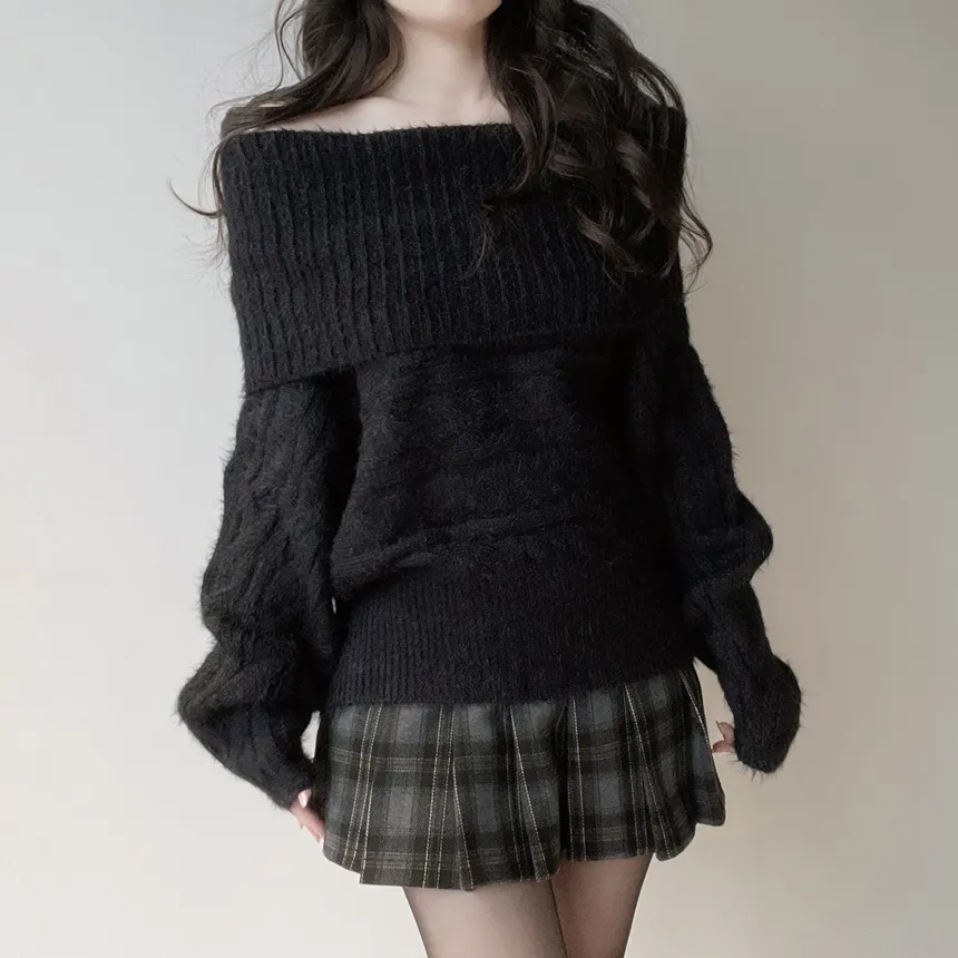 オフショルダーケーブルタートルネックニット | mirangmirang | 詳細画像29