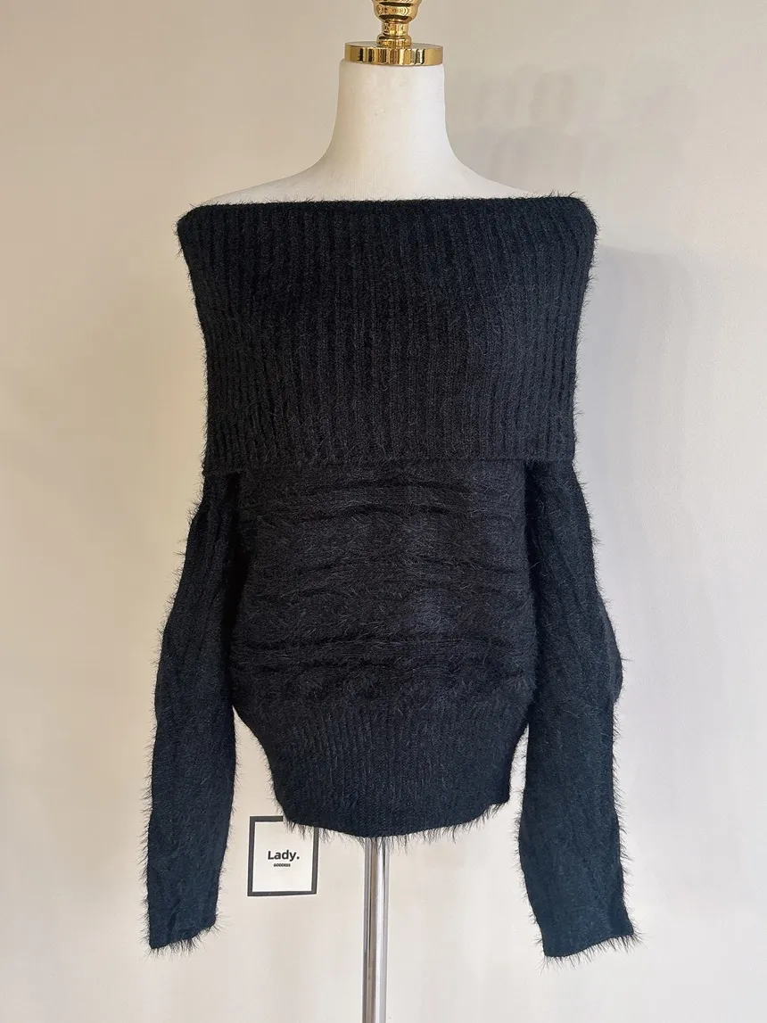 オフショルダーケーブルタートルネックニット | mirangmirang | 詳細画像30