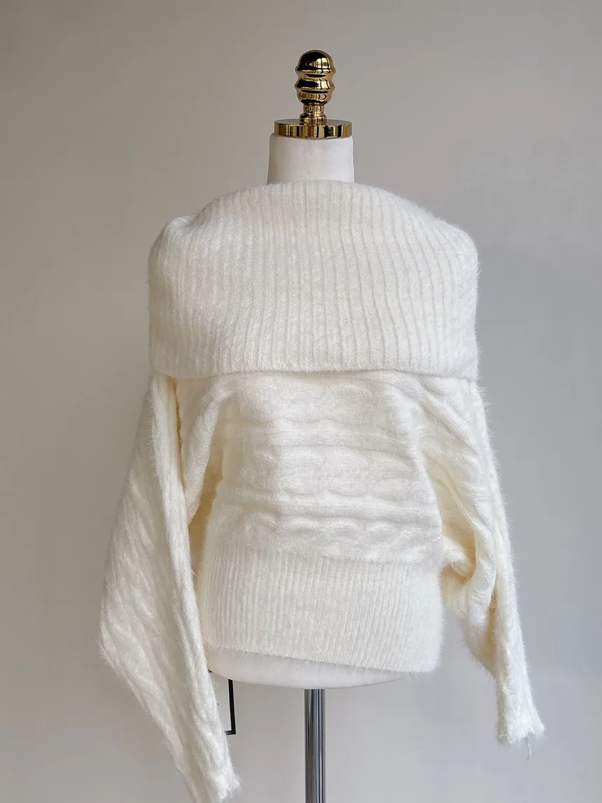 オフショルダーケーブルタートルネックニット | mirangmirang | 詳細画像40