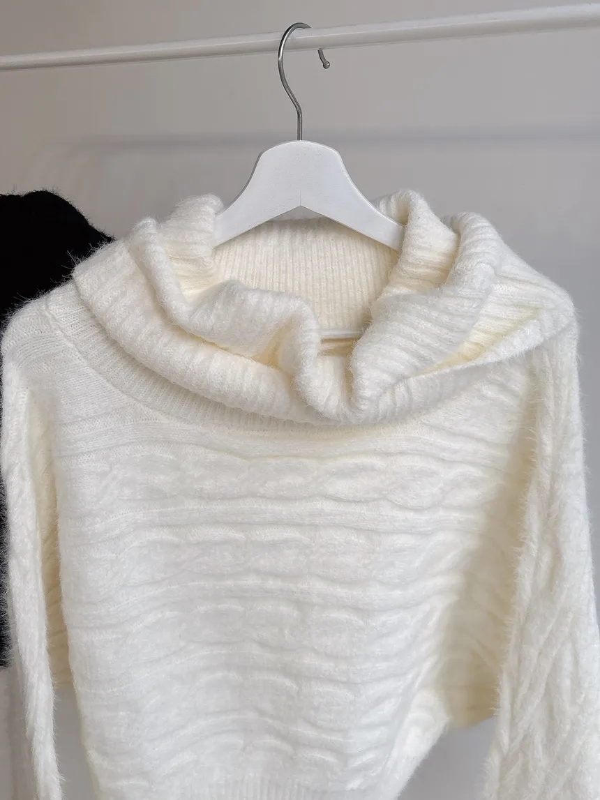 オフショルダーケーブルタートルネックニット | mirangmirang | 詳細画像42