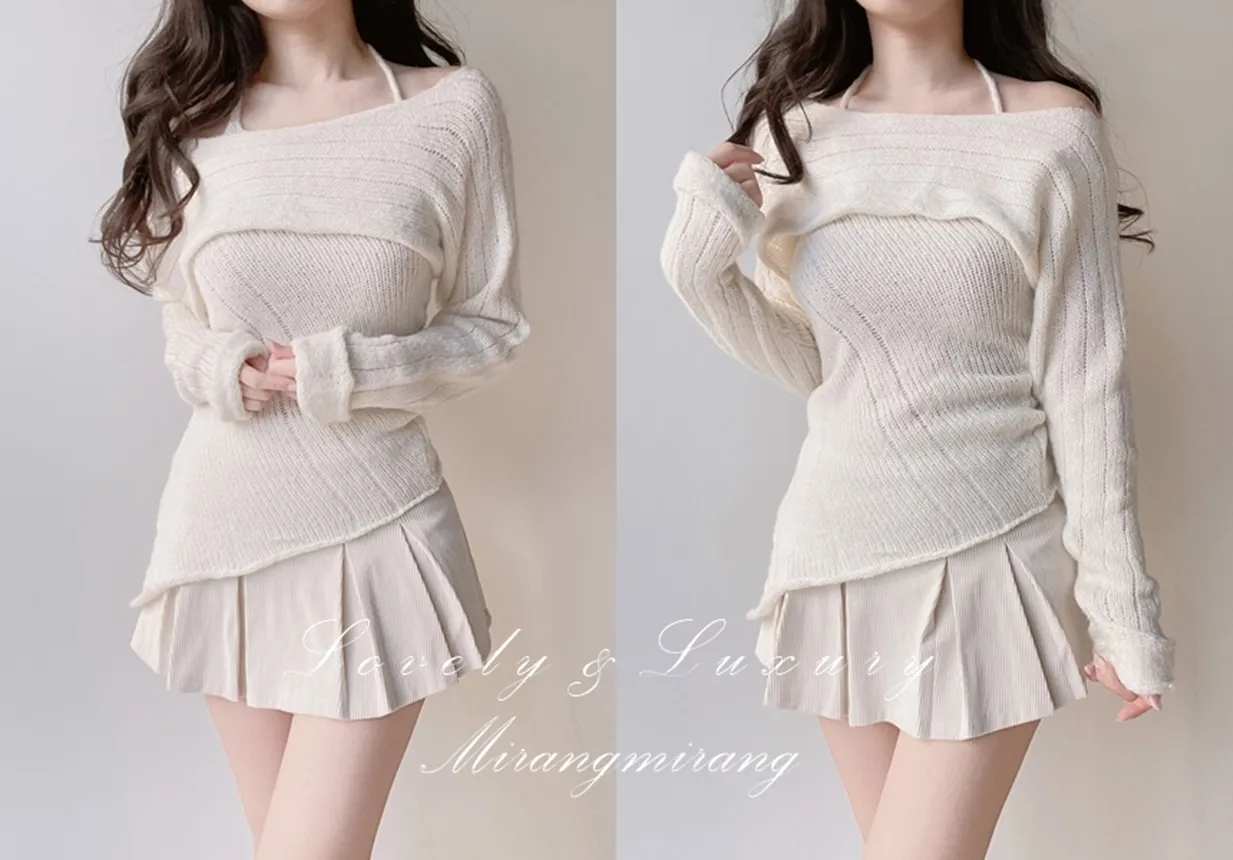 オフショルダーアンバランスホルターネックニット | mirangmirang | 詳細画像1