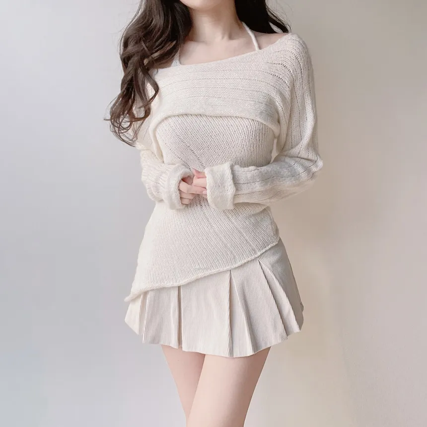 オフショルダーアンバランスホルターネックニット | mirangmirang | 詳細画像2