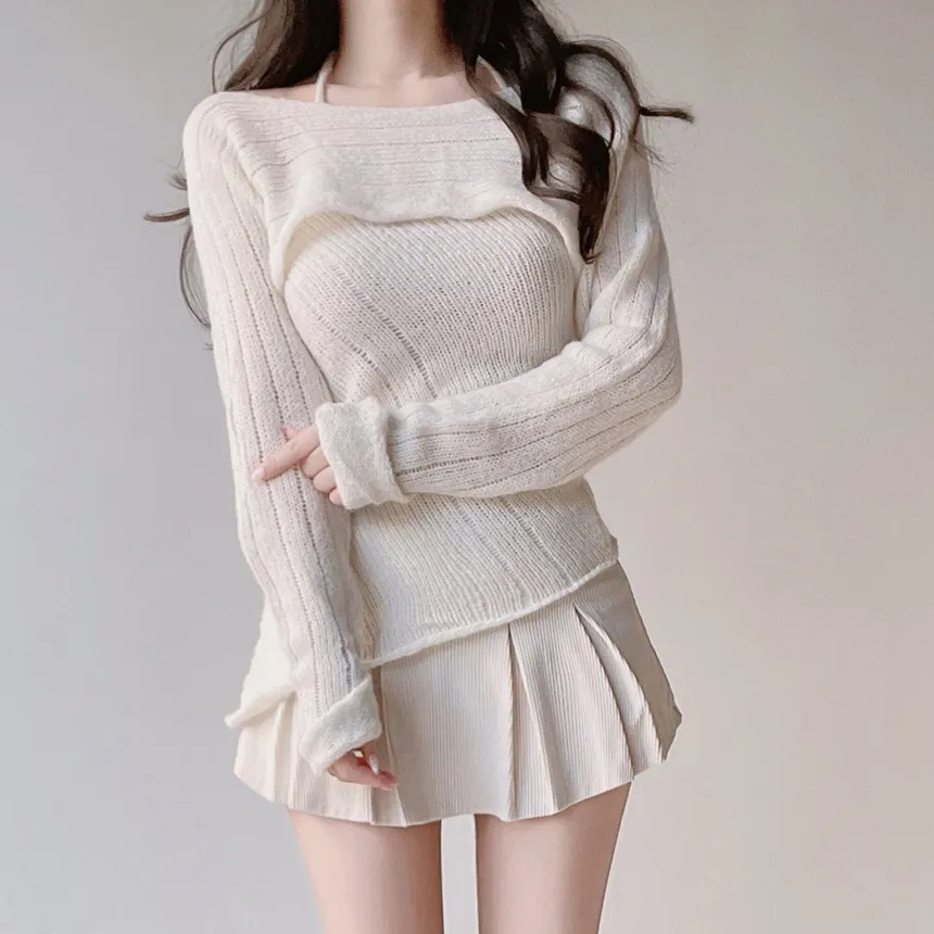 オフショルダーアンバランスホルターネックニット | mirangmirang | 詳細画像5