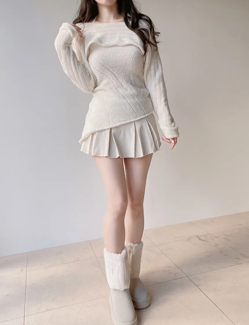 オフショルダーアンバランスホルターネックニット | mirangmirang | 詳細画像6