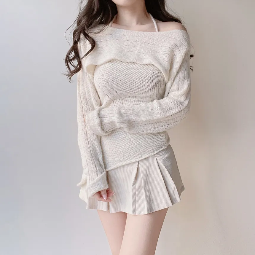 オフショルダーアンバランスホルターネックニット | mirangmirang | 詳細画像13