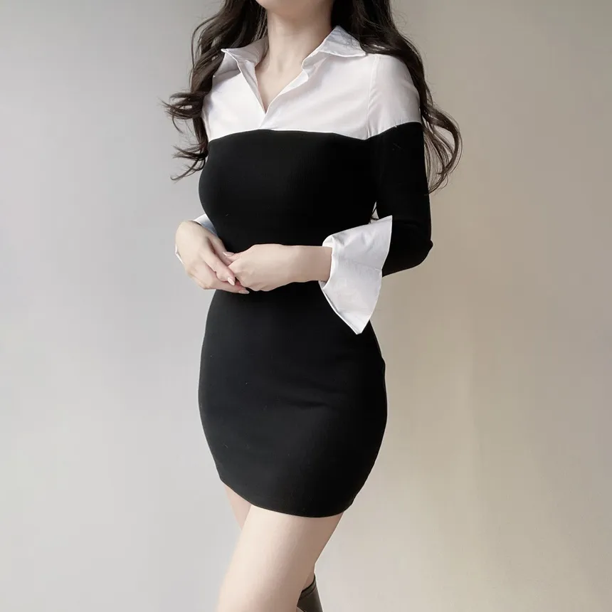 レイヤード風ミニカラースリム配色ワンピース | mirangmirang | 詳細画像7