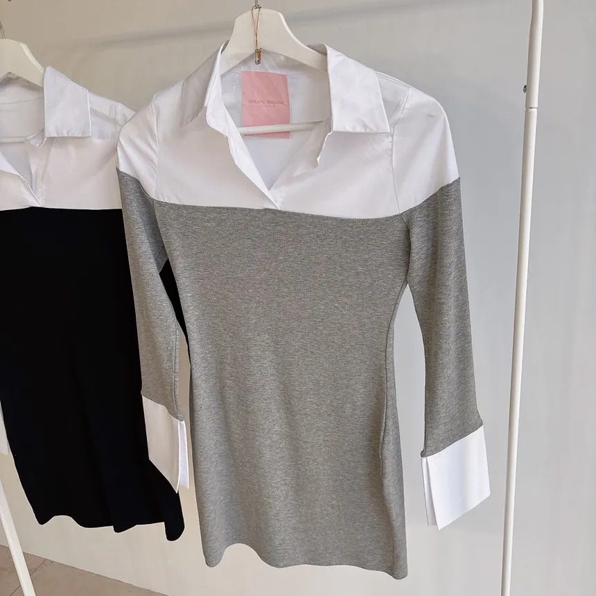 レイヤード風ミニカラースリム配色ワンピース | mirangmirang | 詳細画像23