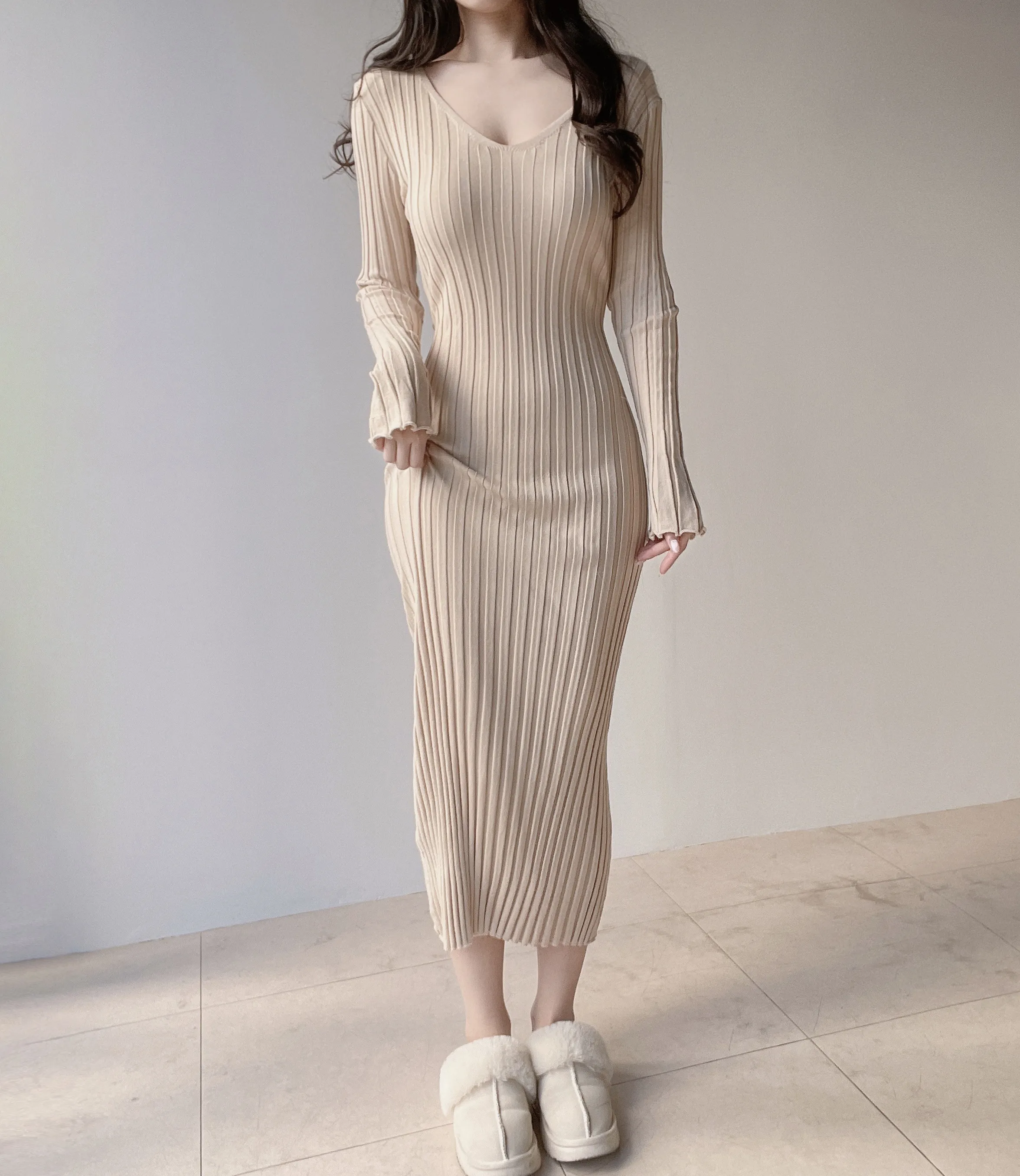 リブVネックロングバックリボンスリム | mirangmirang | 詳細画像2