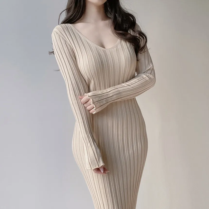 リブVネックロングバックリボンスリム | mirangmirang | 詳細画像3