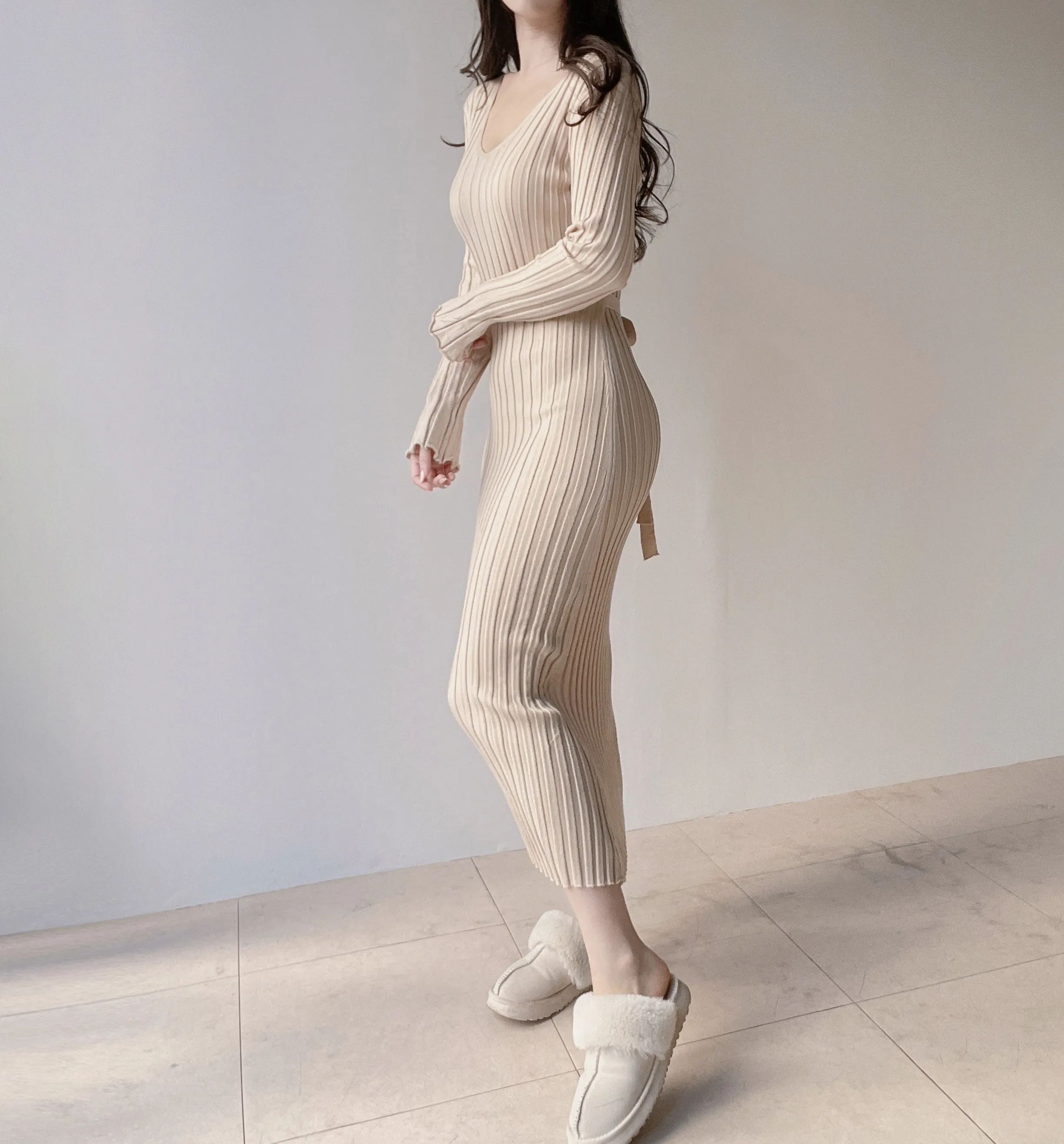 リブVネックロングバックリボンスリム | mirangmirang | 詳細画像6