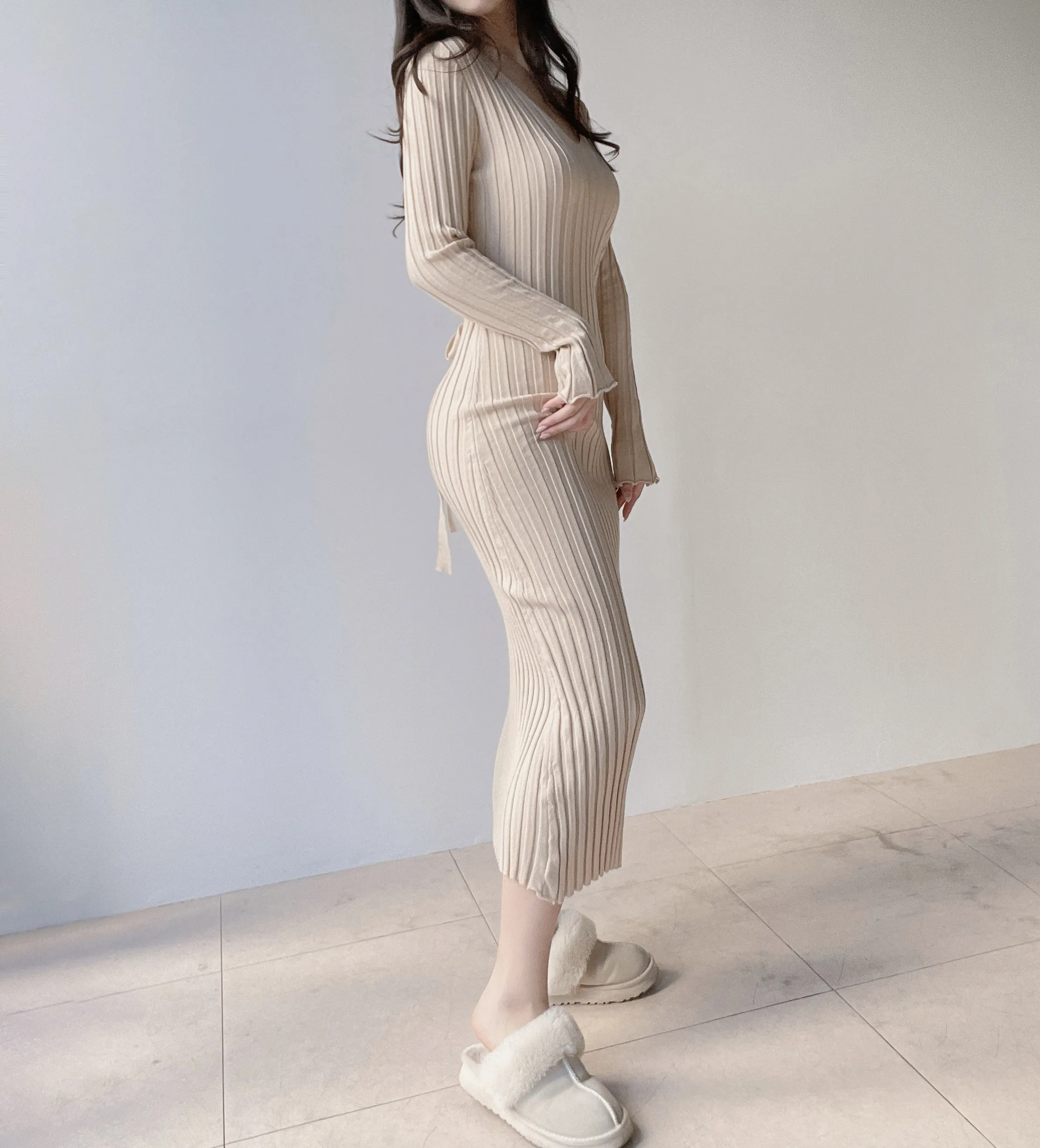 リブVネックロングバックリボンスリム | mirangmirang | 詳細画像8