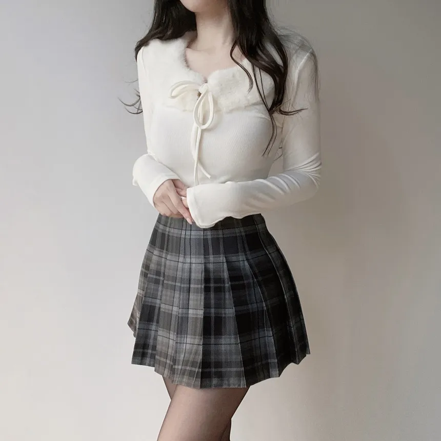 エコファーラウンドネックリボン長袖スリムTシャツ | mirangmirang | 詳細画像13