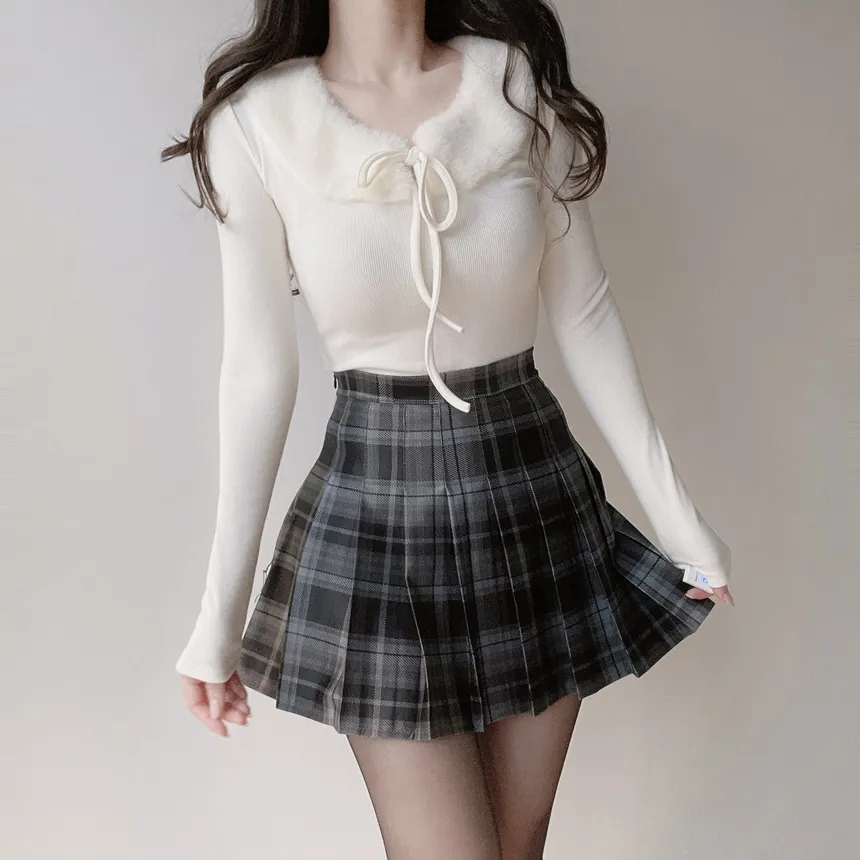 エコファーラウンドネックリボン長袖スリムTシャツ | mirangmirang | 詳細画像17