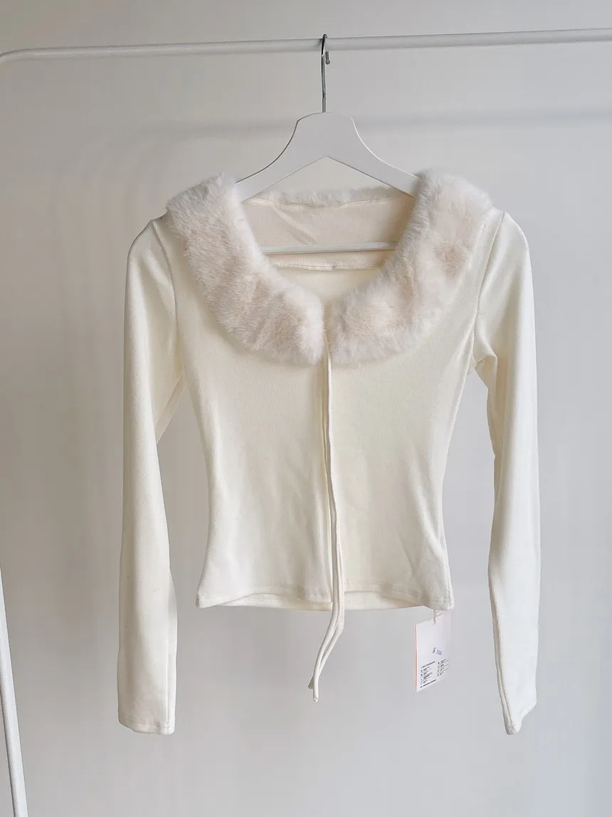 エコファーラウンドネックリボン長袖スリムTシャツ | mirangmirang | 詳細画像18