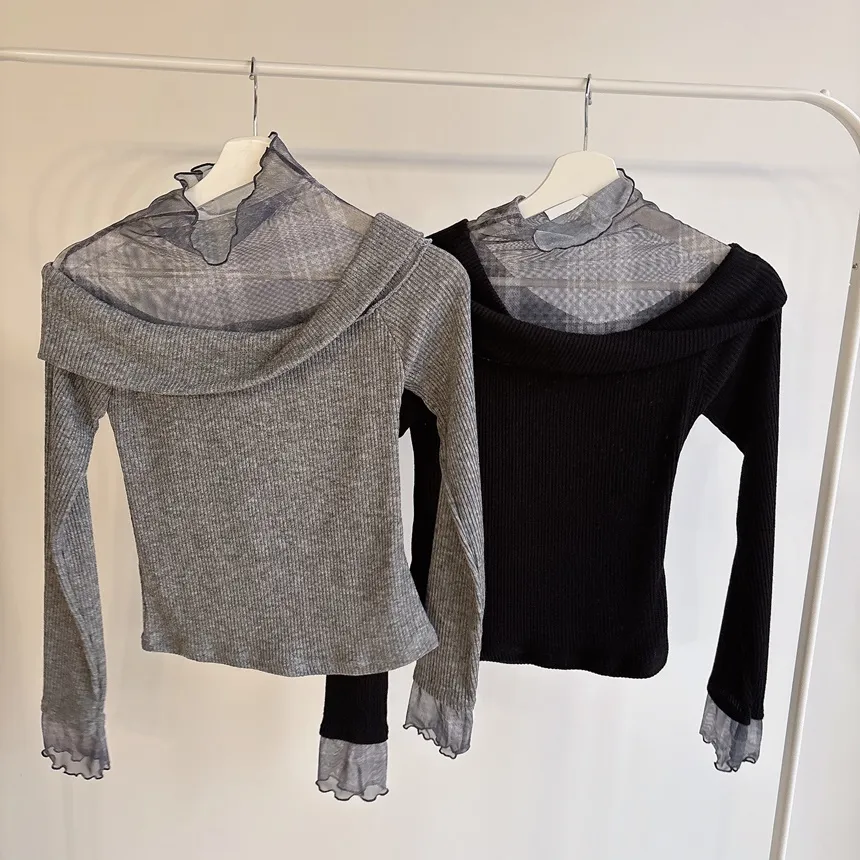 リブレイヤード風オフショルダーチェックTシャツ | mirangmirang | 詳細画像21