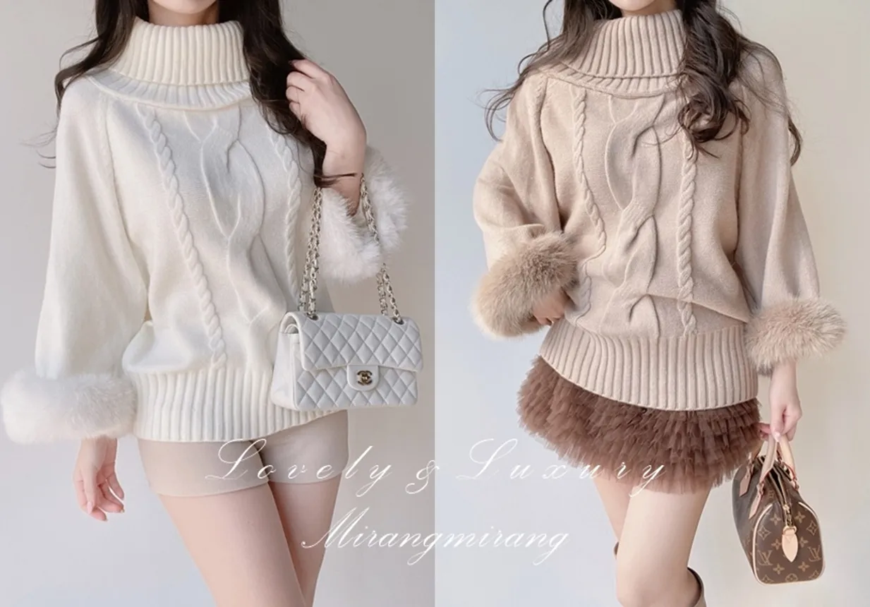 エコファータートルネックケーブルケープニット | mirangmirang | 詳細画像1