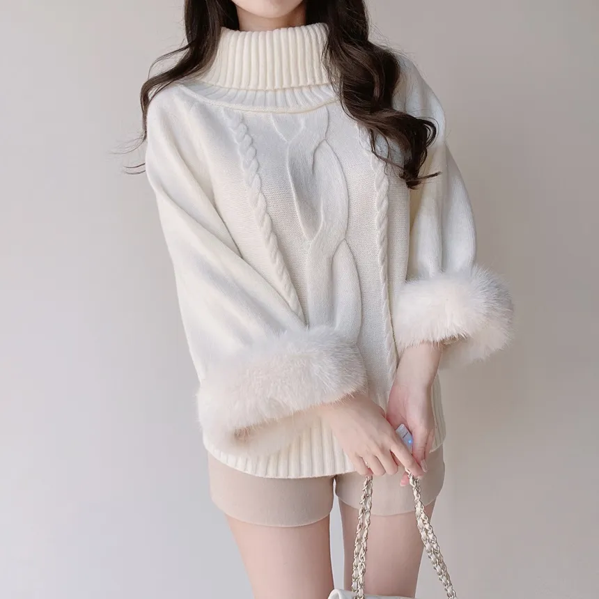 エコファータートルネックケーブルケープニット | mirangmirang | 詳細画像3