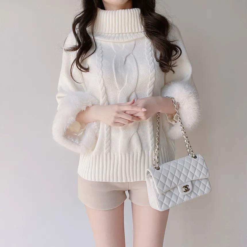 エコファータートルネックケーブルケープニット | mirangmirang | 詳細画像7