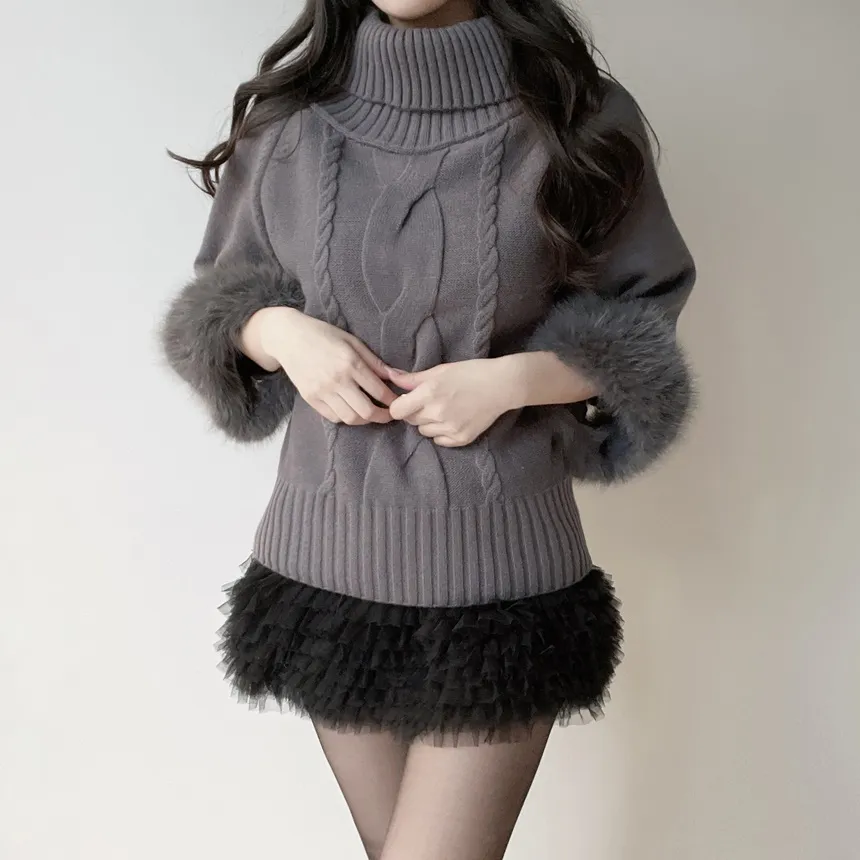 エコファータートルネックケーブルケープニット | mirangmirang | 詳細画像20