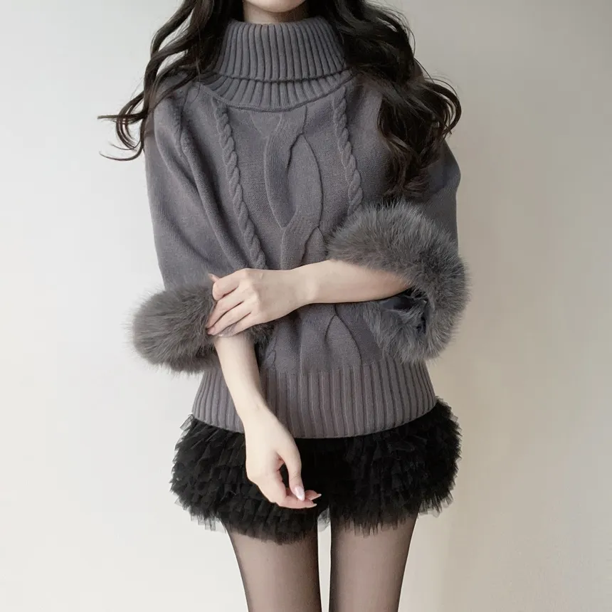 エコファータートルネックケーブルケープニット | mirangmirang | 詳細画像21